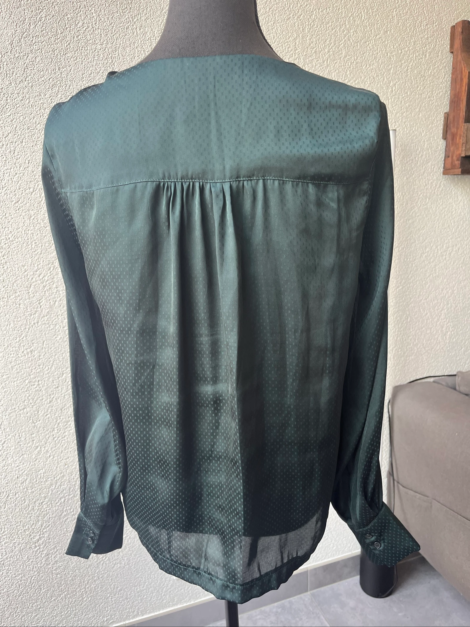 🌺 𝒎𝒛 | ICHI blusa verde-escura | Tamanho S | Jacquard | Decote em V | Manga longa – photo 3